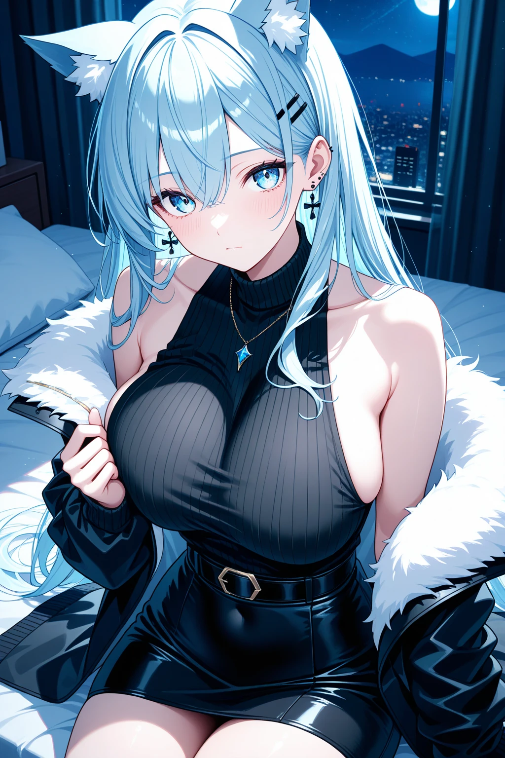 Anime girl with big breasts posing in front of the window, ((open the chest of the shirt with your hands)),((Bra exposed)), ((Shyly look away)), ((Upper body)), (people々focus on)), seductive anime girl, Best Anime 4K Kona-chan Wallpaper, perfect white haired girl, attractive anime girl, 4k anime wallpaper, 4K Manga Wallpaper,, detailed digital anime art, Anime Best Girls, beautiful anime girl, cyber punk, Detailed anime artwork, Beautiful and attractive anime women
