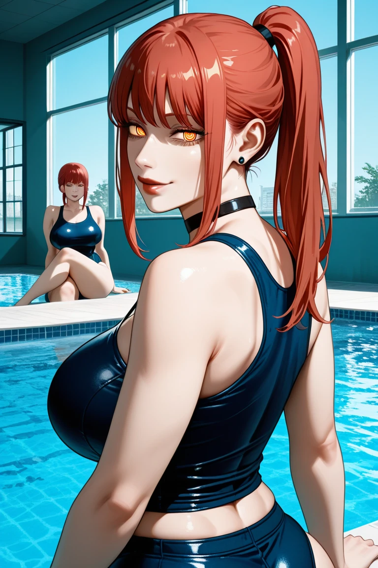 1girl, ((32 years old, dressed in a blue bikini:1.2, medium breasts, short orange hair, pony tail styled hair, perfect model body:1.3, detailed blue eyes:1.5, light skin, natural makeup, Arrogant Smile on face)), full-length, full body, full-length, super face detail, (Background: Swimming pool, on top of a roof top, skyline of a cyberpunk city), Very detailed, 8k, dark tone, dark shadow, glow in the dark, game color correction, (HDR, UHD, best quality, masterpiece: 1.5), high detailed, digital painting, trending on artstation, HD quality