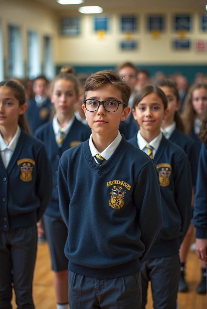 Generate an image that all these students are dressed in black (same outfit) In school