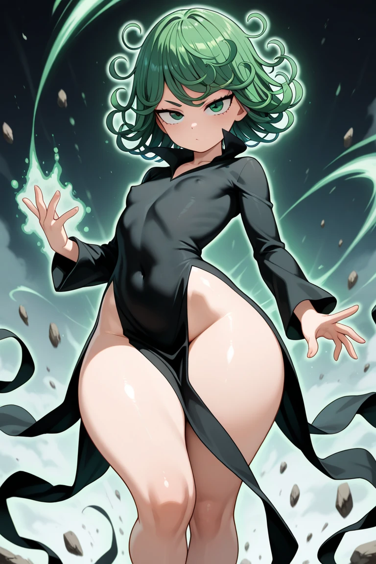 (La mejor calidad, 8k, 12), 1人の女の子, Tatsumaki, Pelo corto, cabello verde, pecho gigante, El cuerpo perfecto, Cara ultra detallada, Labios detallados, ojos delgados, vestido ?????, Standingn, tentador, excitado, areolas convexas, en celo, vapor, , tembloroso, , Mirando hacia arriba, desde directamente arriba, Wet