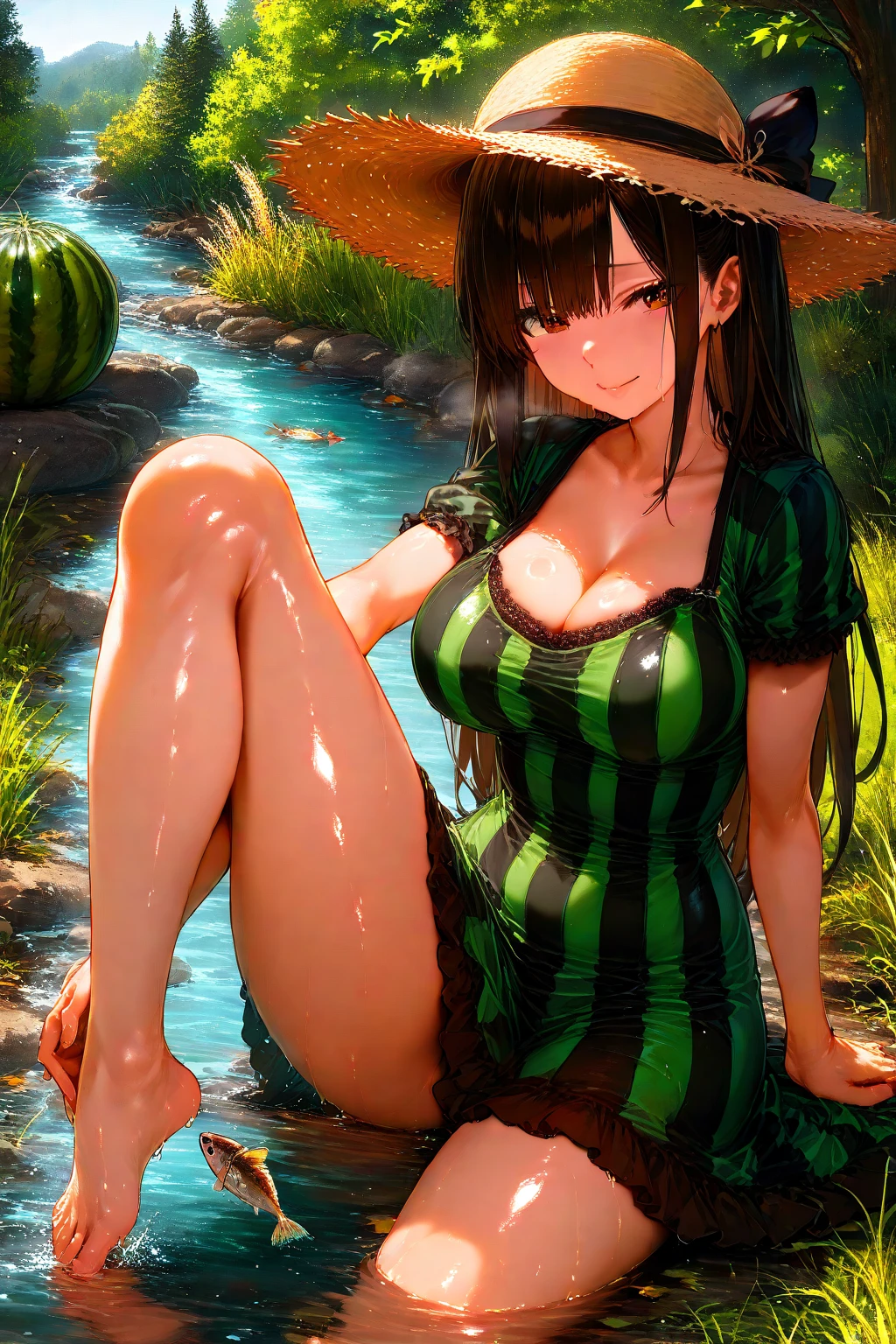 highly detailed mature woman with a horny seductive pose detailed face, detailed full body, curvy ass, oily skin, symmetric face, cute, belly pin, masterpiece, 8k, ultra realistic solo beautiful female who has fallen in mud, her body covered with snails. lying on groung in mud with legs wide open spread, her skin smeared with wet mud. (Numerous snails of varying sizes and colors are crawling over her), their shells glistening and bodies leaving slimy trails. Her expression shows a mix of surprise and discomfort. The background depicts a muddy, forested area with dense foliage, adding to the scene's earthy, natural ambiance.