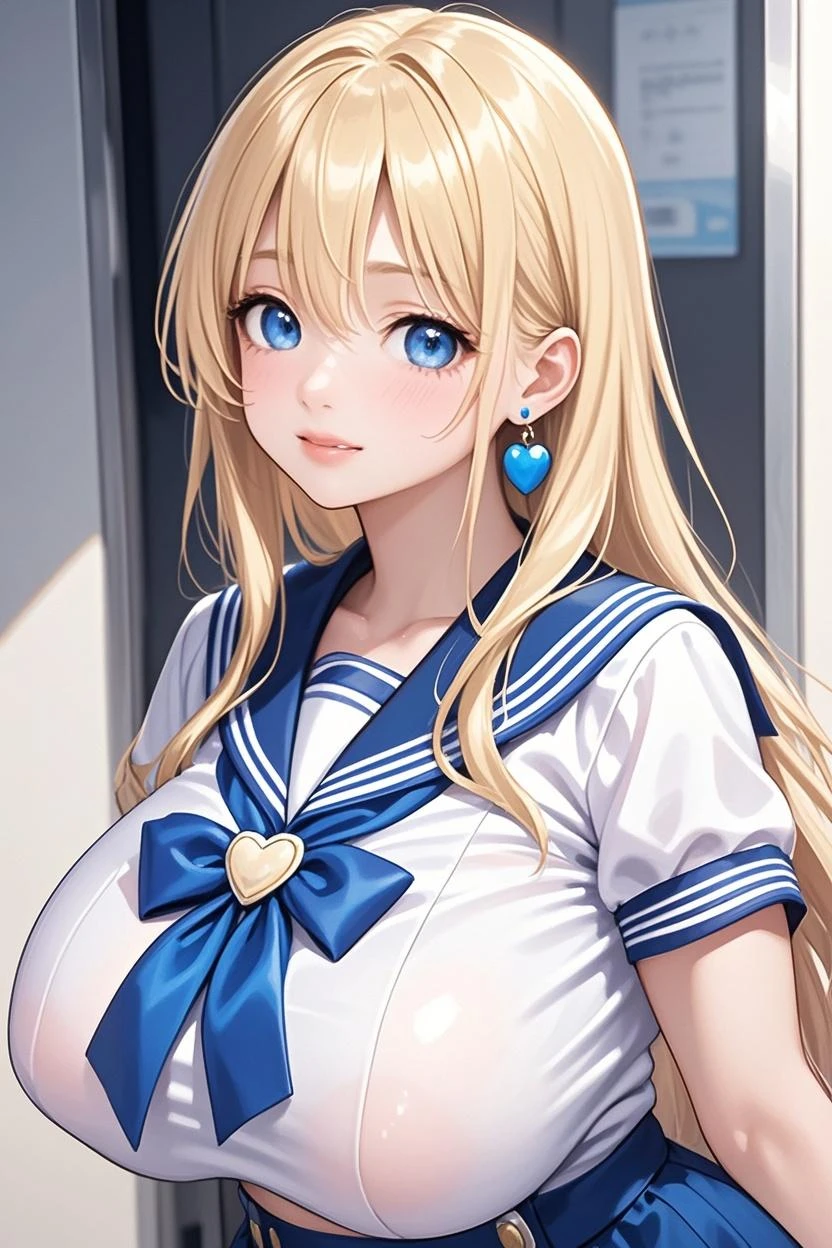 ((One girl)), Beautiful smile,Blushing,Close your mouth,Glossy Lips,Abstract,  ((Anime style background)),Poolside, masterpiece, highest quality,so beautiful, Absurd, up to date, Complex details, Pink long nails,AI-generated, Complex,High resolution, highest quality, super high quality,3D Images、View the viewers、3D Images,one person,Long Blonde Hair,High Ponytail,blue eyes,Anime girl posing for photo, [[Fine grain、Colorful eyes、Shining Eyes:1.15]],(Squint your eyes:1.1),a hyperRealistic , hyperRealistic , Realistic , blonde anime girl with long hair, Smooth anime CG art, Beautiful anime school girl,White long sleeve blouse,Blue checked skirt,Big blue chest ribbon, Earrings,(Large Breasts:1.3),Muscular,tall,Fine details,Abdominal muscles,((Jumping)),