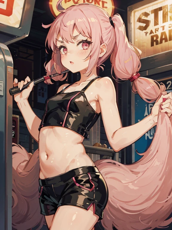 A beautiful man, pink hair, long hair, tall, Face in love, beautiful anime face, super high quality, masterpiece, 20 year old man, black police hat, white tank top, navel visible, sexy pose, nice body, ripped denim shorts, crotch emphasis, crotch touching, only one person in the room,  hentai anime,  see-through clothes,  tempting gestures, femboy, Newhalf