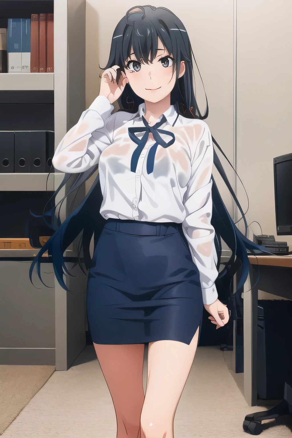 A woman with a lovely smileを描けますか,OL ,black hair long hair,Let's draw a more delicate expression,A woman with a lovely smile,black hair long hairの女性,,can you draw an office lady's uniform,white blouse,Navy Blue Mini Skirt,high heels,can you Let's draw a more delicate expression, adult sexy women ,only,,Full color CG,,In my office,,accurate hand and foot expressions,my nipples are sharp、、Full color CGで顔は絶対に必要です,dark blue pleated skirt,I have can you Let's draw a more delicate expression描いてください,Walking Alone, , ,(I definitely need that face。I have can you Let's draw a more delicate expression,(even one person is enough for that job , can you draw an attractive 30-year-old woman, , Big breasts, thin waist , , ,巨大な胸を持つBig breastsを描いていただけますか,Nipples stand up when wet,Express your hands and feet more accurately,