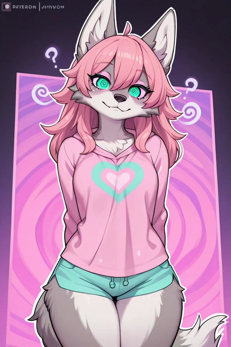 toddler, chibi, art by dagasi, Uploaded to e621.net, (Pixelsketcher), (wamudraws), (masterpiece), (HD), (high res), (feet visible), (furry anthro), (detailed fur), (detailed shading), (beautiful render art), pink hair, long hair, fluffy ears, small snout, anthro, (toddler fox), furry, (light pink fur), fox ears, (simple eyes, pink eyes), [(slim figure, flat chest, skinny)], (curvy hips), wearing a pink short-sleeved t-shirt, and blue skirt, light blue boots, wiggling his tail, playing innocently 