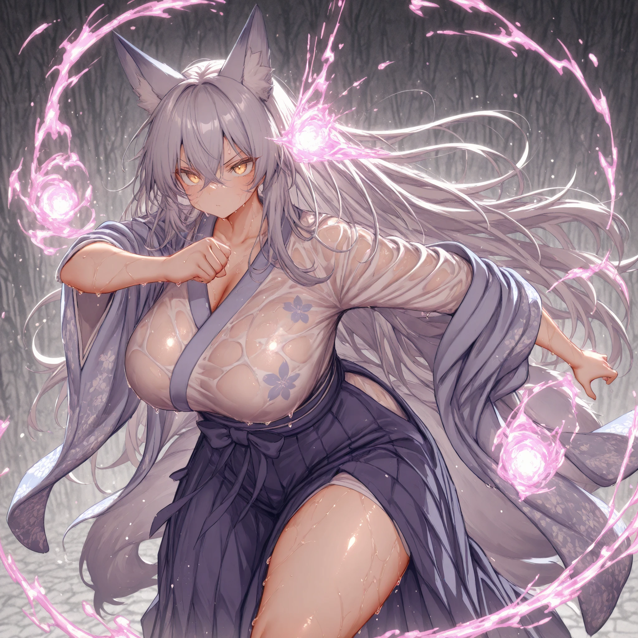1girl, navel up shot , armpit, (voluptuous lips), opened mouth,kissing lips ,seductive smile, smiling full of compassion, heart shaped pupils, blushed, super cute, innocent, perfect body , medium large breast, opened mouth,thin eyebrows, top quality, wearing sexy maidgical wizard girl  costume, it is consist of purple long sleeved robe, delicate frilled, complicated pattern, transparent, metal bikini armor , navel baring, fox tail, flashy accessories, ((pierce on nose:1.5)), spiral cloud with lightning background