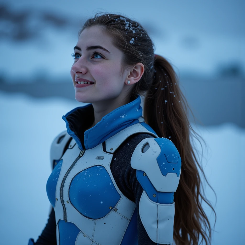 *RAW, 1 girl, showy, ((matte white armor, blue lights )), (Masterpiece, Best Quality), (detailed skin:1.3, detailed face:1.3), DSLR, realist, ((( pose, detailed galaxy landscape))), delicate, Soft colors, cinematic lighting* - <@417843734584229888