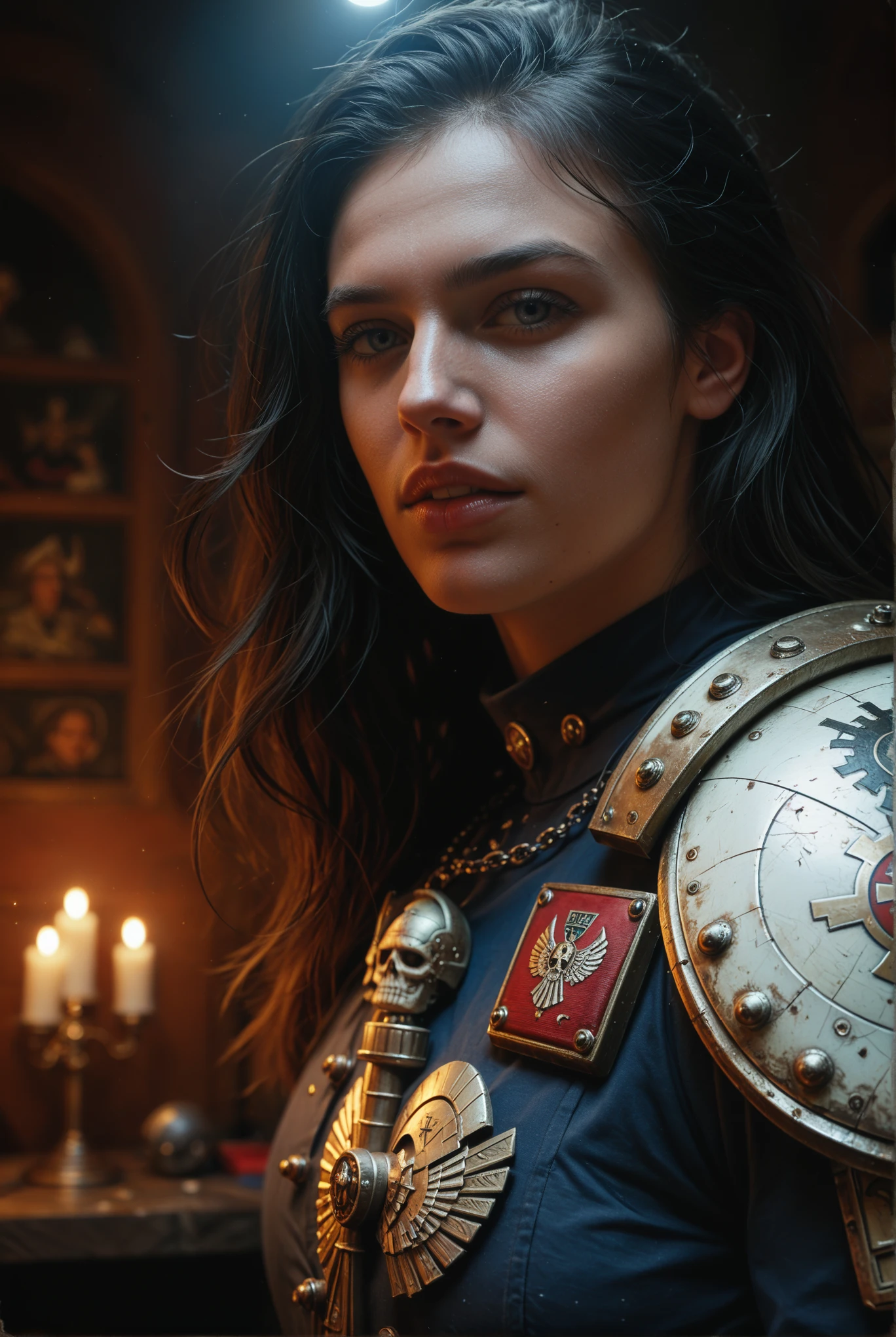 beautiful (swedish:1.3) wearing stunning outfit, (insanely detailed:1.5), light particle, (mist on the floor:1.2), ((solo)), (highest quality, Alessandro Casagrande, Greg Rutkowski, Sally Mann, concept art, 4k), (colorful), (high sharpness), ((detailed pupils)), red eyes, ((painting:1.1)), (digital painting:1.1), detailed face and eyes,Masterpiece, best quality, highly detailed photo:1, 8k, detailed face,photorealistic, dark and gloomy,By jeremy mann, by sandra chevrier, by maciej kuciara, ((small Breast)),((samurai)), sharp, ((perfect body)), realistic, real shadow, 3d, ((full body)), ((dark and gloomy church background:1.2)), (by Michelangelo)