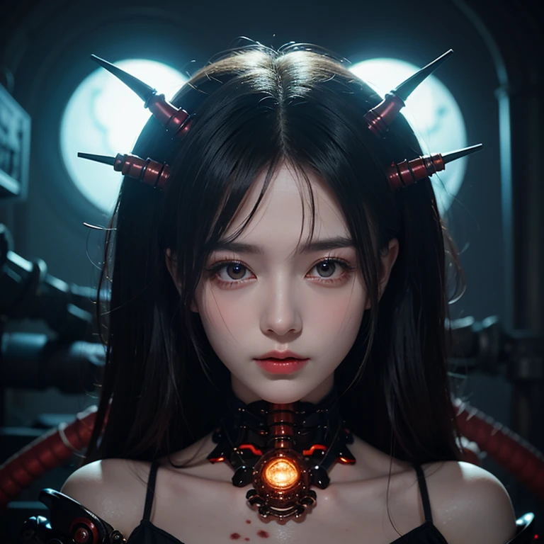 Female Alien, Beautiful face, seduces, red eyes, Full body like, A sexy, alien, No humans, an alien, cells are fused, Multiple hands, Lots of blue tentacle skin:1.5), extraterrestrial, cell, bio image, 魅惑的, Best Quality, 8K,,4K_quality, high_Definition,Dramatic Lighting, masutepiece:1.5,cinematic quality, detail up, Intricate details:1.2, 超A high resolution, High Definition, drawing faithfully, (Thick eyebrows:1.2), (Big scarlet eyes:1.6), Beautiful eyes with fine symmetry, (Ultra detailed eyes:1.2),(Highly detailed face and eyes:1.2), (High-resolution red-eye:1.4), Intimate face, (ultra detailed skin texture:1.4), Perfect Anatomy,  (Beautiful toned body:1.5),  (Moist skin:1.2), No makeup, (dark circles:1.1),