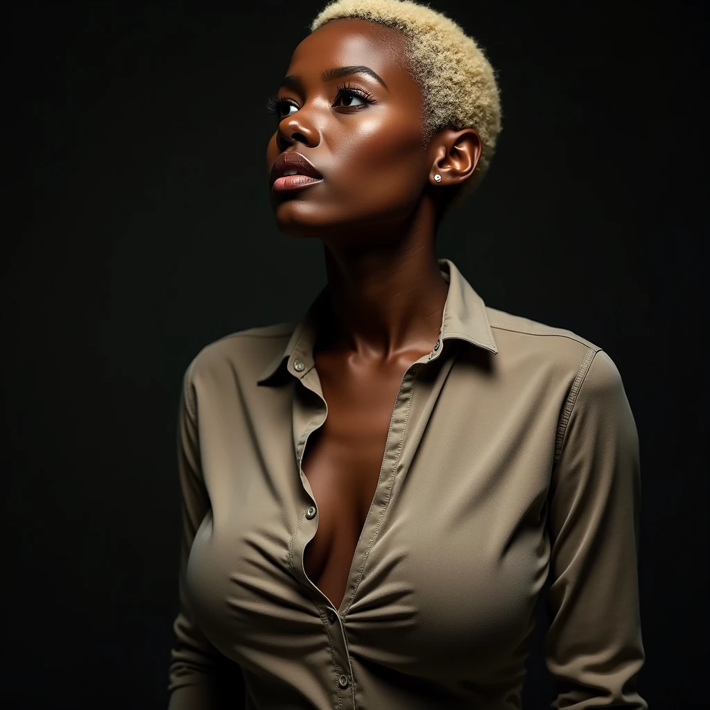 dark-skinned black man、black skin、Full body shot beautiful female doctor、wearing a white coat 、white blouse、black tight skirt、Slim body type、big breasts、slim girl model、24 year old female model、long legs、highest quality、masterpiece、ultra high resolution、 (photorealistic:1.4), Raw photo, 1girl, blonde hair, blue eyes, detailed eyes and face, dynamic lighting, darkness, deep shadow, low key,short hair, Silver hair color, highest quality, masterpiece, ultra high resolution, (photorealistic:1.4), Raw photo, 1girl, blonde hair, blue eyes, detailed eyes and face, dynamic lighting, , deep shadow, low key、