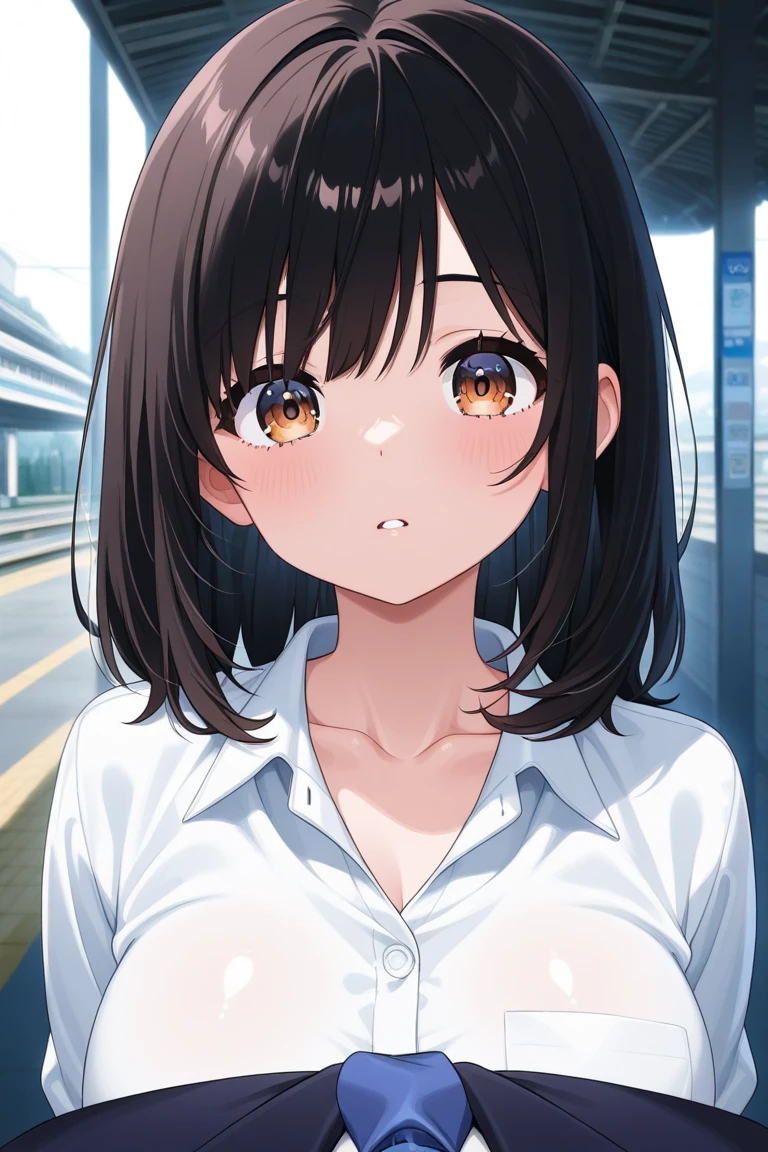 (((Pixel Perfect, Perfect in every detail))), alone, One girl, Chizuru Ichinose, Big Breasts, (White collared shirt :1.3), View your viewers, smile, Upper Body: 1.0, Are standing