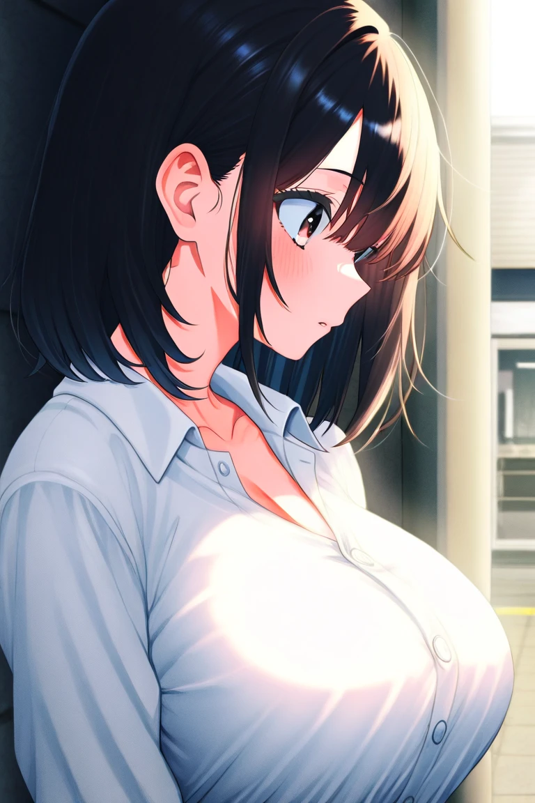 ((Tabletop, Highest quality, High resolution, Pixel Perfect,  4K, Browsing Caution)))、1 Girl, Beautiful woman、(((Surrounded by multiple middle-aged men、Having her breasts fondled by a man、sex、Bukkake)))、((Short Hair、Forehead、Split bangs、Brown Hair)), ((Brown eyes、Beautiful eyelashes, Realistic eyes)), ((Detailed face, blush:1.2)), ((Smooth texture:0.75, Realistic texture:0.65, Realistic:1.1, Anime CG Style))、Big nipples、((Huge breasts、Swollen nipples、Thick thighs)), Perfect body、Office room at night、((((surprised、Embarrassing、blush))))、((Sweat、Steam from armpits))、(Spreading her legs、Sitting、Place your hands behind your head、Underarm)、((Shirt lift、捲れるskirt、White Sleeveless Dress Shirt、ブラックペンシルskirt))、skirt((white lacebra、White panties))