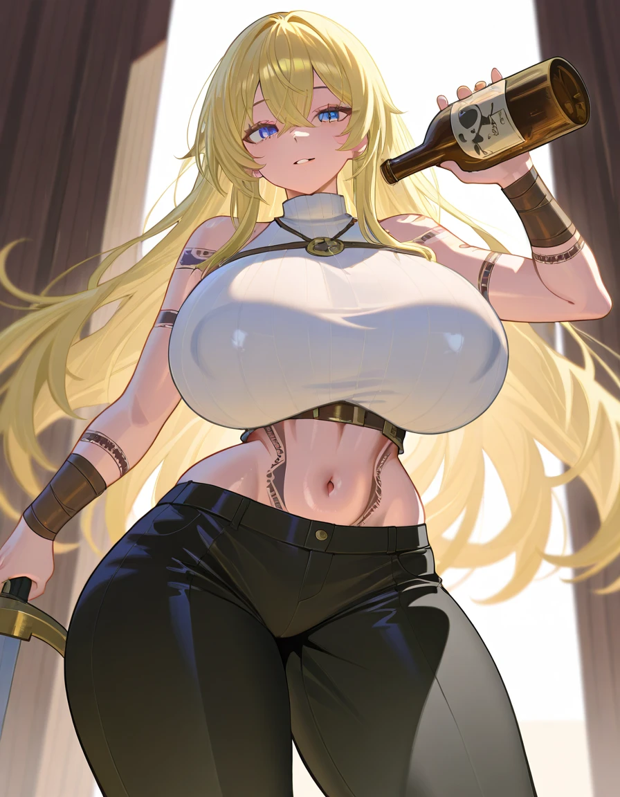 Very detailed、Highest quality、Best image quality、masterpiece、(Super Fine)、8k、(Rear View:1.5、Turn your ass towards me:1.5、Buckshot)、(shoulder-length blonde hair:1.5、Medium Long Hair)、(smile、Open Mouth) 、(Hilarious)、(Big eyes)、(Beautiful and shining eyes)、(Detailed anime eyes)、(Puffy eyes)、(Big Breasts、topless:1.5、only breasts are in full view :1.5、bare breasts:1.5 、bare nipples:1.5、 thick nipples、erection of nipple、pepperoni nipple、necklace)、((SFW Huge Body:1.5))、(White highleg panties、Waist belt)