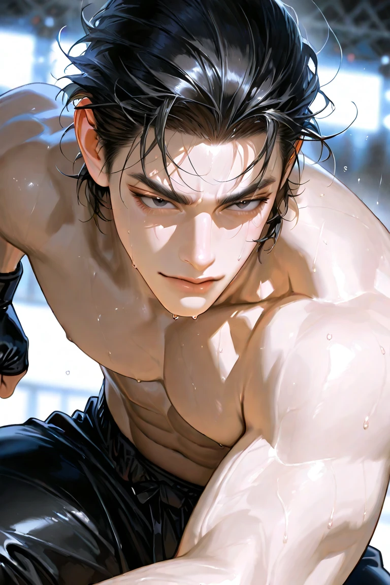 of a guy,perfect bodies,White,Cartoony,bareness,combats,long whitr hair,年轻,High quality,tmasterpiece,Not an inch