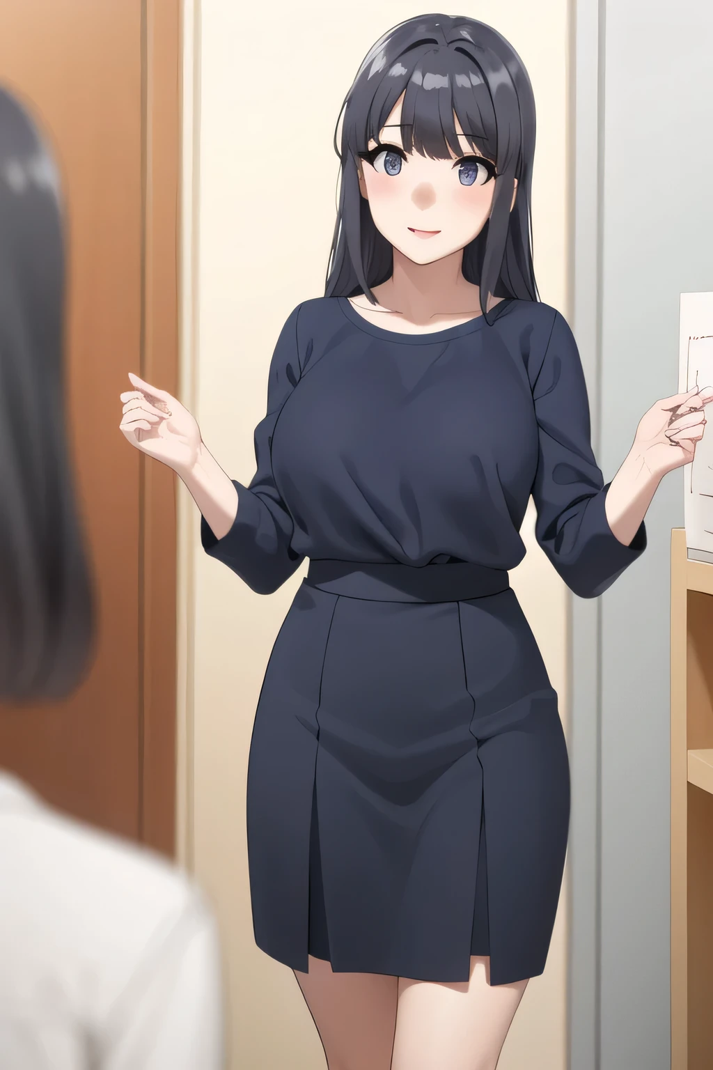 A woman with a lovely smileをさらに繊細に描いて下さい,Dark Blue Micro Mini Skirt,white blouse,,even with big breasts and a thin waist,,OL ,black hair long hair,Let's draw a more delicate expression,A woman with a lovely smile,black hair long hairの女性,,can you draw an office lady's uniform,white blouse,Navy Blue Mini Skirt,high heels,can you Let's draw a more delicate expression, adult sexy women ,only,,Full color CG,,In my office,,accurate hand and foot expressions,my nipples are sharp、、Full color CGで顔は絶対に必要です,dark blue pleated skirt,I have can you Let's draw a more delicate expression描いてください,Walking Alone, , ,(I definitely need that face。I have can you Let's draw a more delicate expression,(even one person is enough for that job , can you draw an attractive 30-year-old woman, , Big breasts, thin waist , , ,巨大な胸を持つBig breastsを描いていただけますか,Nipples stand up when wet,Please draw a woman with a nice smile、More accurately ,Big breastsから巨大な胸へ,よりBig breastsに,can you draw on a huge chest,