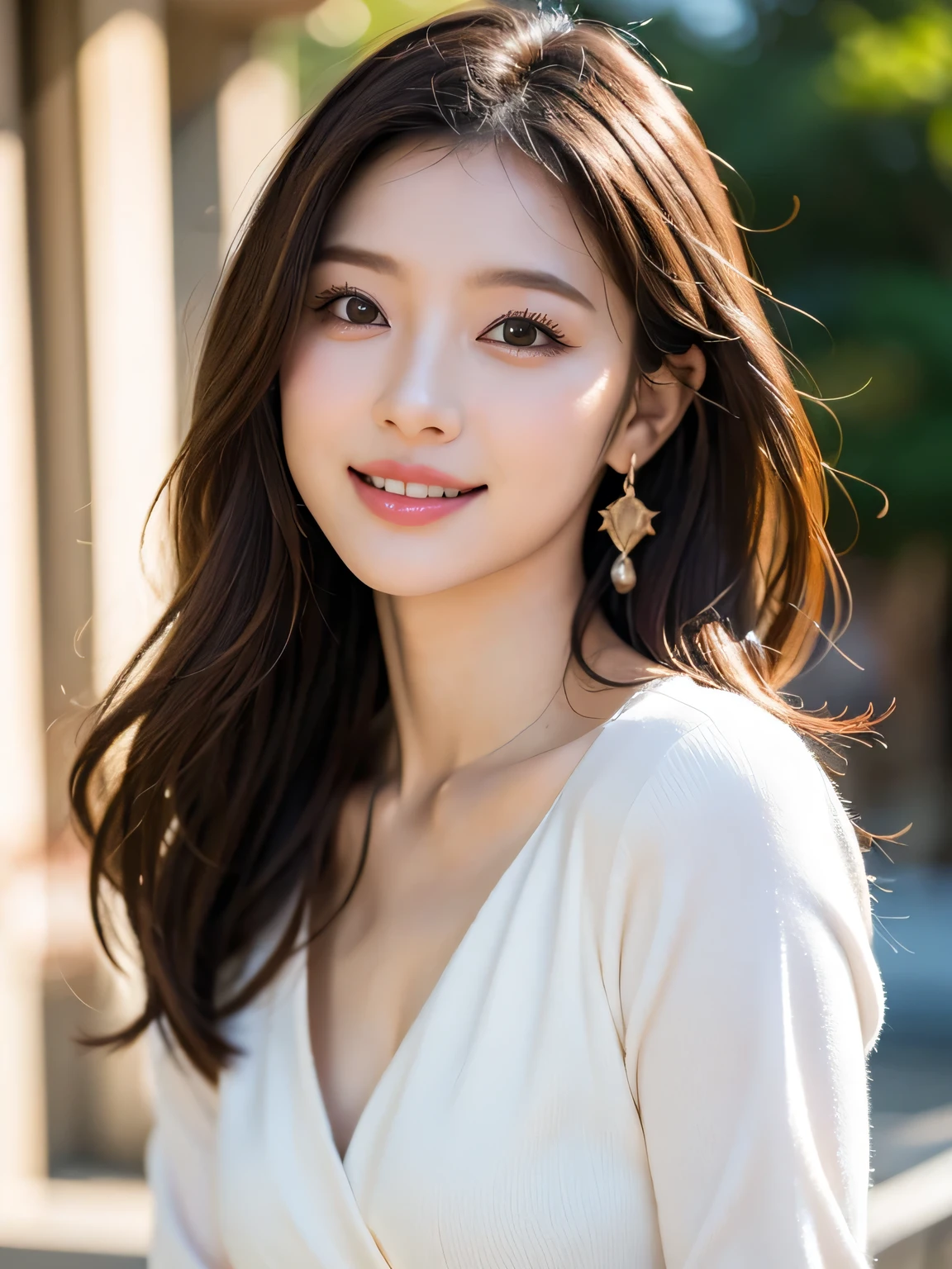 (24 year old lover), (big breasts:1.3), (white blouse with frills: 1.3),pink skirt,spring,Full bloom cherry blossoms,under the cherry tree,(maximum resolution: 1.4), (Super high quality: 1.2), cinematic light, Super high quality,My cheeks turned red:1.2、 (beautiful eyes and skin), (detailed facial features), nffsw, 8K resolution, perfect style, beautiful expression、Highly detailed face and skin texture、detailed eye、double eyelid、glitter eyeliner:1.2、shiny skin、pure white skin:1.8、white skin:1.8、red rouge、dark lipstick:1.2、shiny small earrings、glossy lips:1.2、((full body shot:1.2))、(straight hairstyles、light brown hair)、long hair、(very charming smile:1.3)