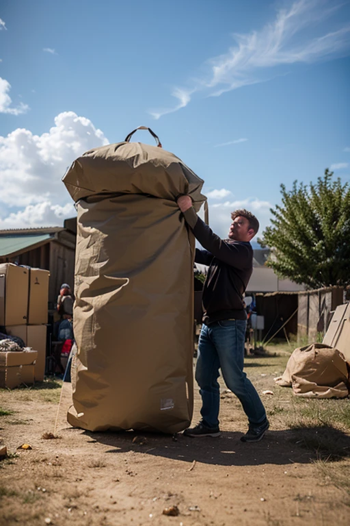 Show me a man carrying 10 thousand pounds