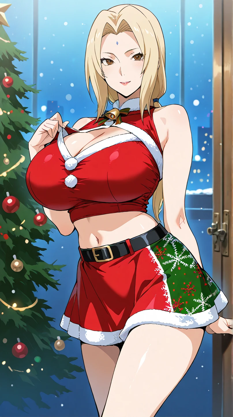 Jolyne, Big breasts, thick legs, ((red dress Christmas))