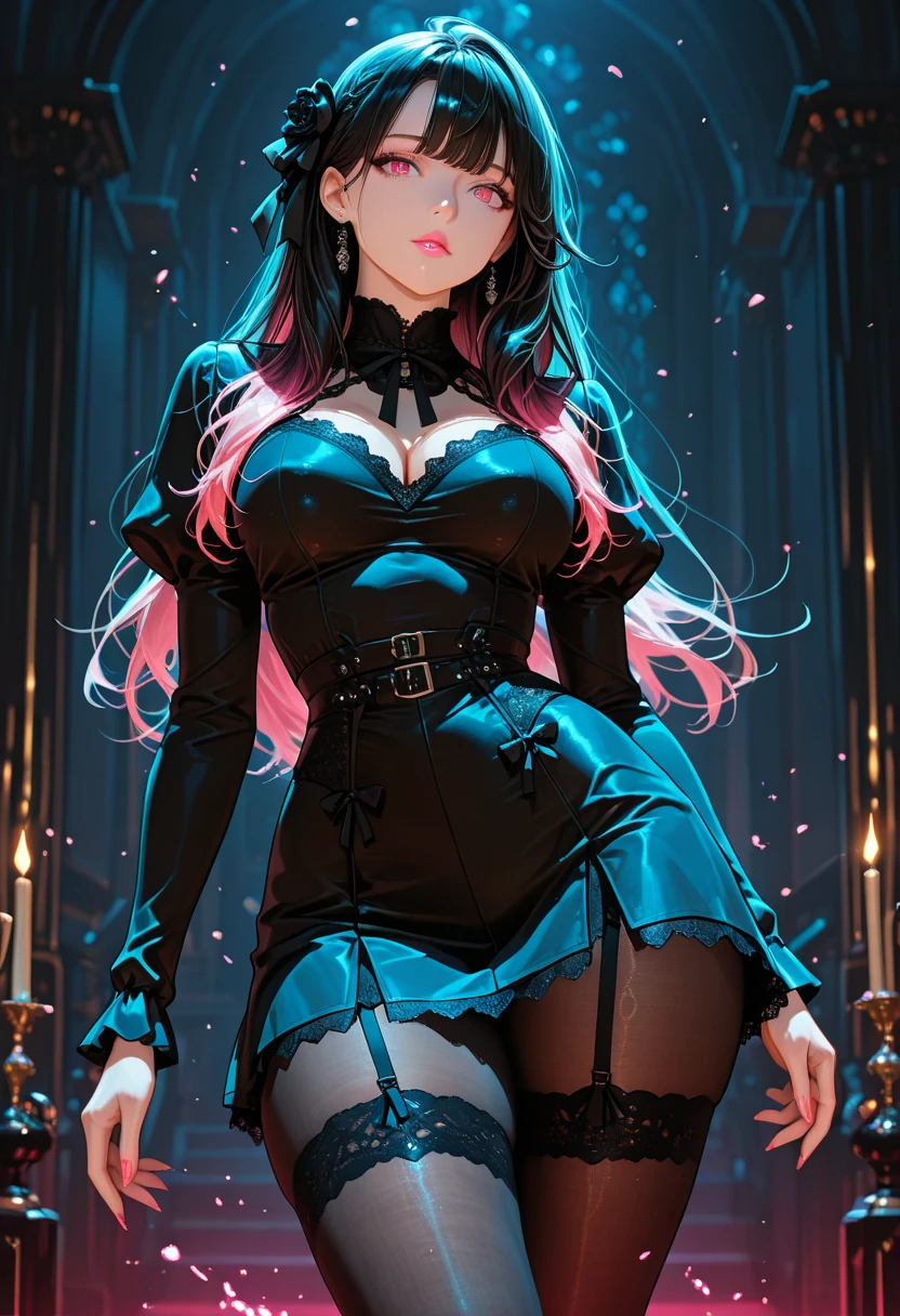 Hard Dark Gothic Makeup、Maniacal、Deep night sky、horor、Black Dark Eyeshadow、crying how bright、mourn、Good skin luster、Dark Gothic Makeup、Dark smile、Restless Palace、Expressions of sexual arousal、Fragrant beauty、22year old、Lying、seductiv、Strong sexual pleasure facial expressions、A look of shame、Dark Gothic、Gothic ta、bell sleeves、Wizard Sleeve、Obscene look、Stained glass background、masutepiece、Best Quality、Refers to 5 books、Sweat glitters on my chest、Expression of sexual pleasure in anguish、Drunken face、maid clothes、Mysterious、noble、Face holding back the toilet、the body is wet and shiny、Transcendent sex appeal、Lots of glitter on the thighs、I'm sweating a lot、Affectionate smile、twin-tail hair、my thighs are so wet、jet black ruffle skirt、right blue eye, left eye is red、Gothic bed covered with roses、Transcendent Bewitching Pose、stick out buttocks、knee high socks、thigh-high socks、A lot of sweat and stickiness on the thighs、Plenty of plump, shiny thighs、Sweat shining generously on the thighs、The whole body is shiny with sweat、platform heel shoes、Quite sweaty、My thighs are sweaty、heavy make up、breast size modest、black lipstick、stain glass、black metal world、sloppily open your legs、Beautifying the world、sit on a bed of roses、Goth lolithes、put your hair up、a little slender、super dark pink hair、Long hair straight hair、cute gothic lolita d、美丽的面容、Elegant face、Bewitching look、