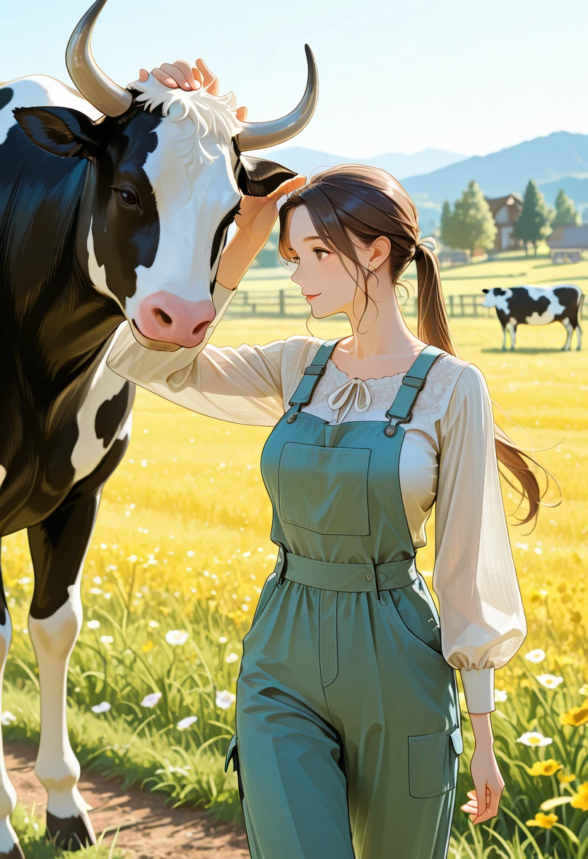 Step into the enchanting world of Max and Bessie, where fields stretch as far as the eye can see, and the sun always shines warmly. Max, a friendly man with a heart as big as the sky, wears his favorite straw hat as he stands beside his extraordinary friend, Bessie the cow. Bessie's soft, brown coat glistens in the sunlight, and her big, curious eyes hold a hint of magic.