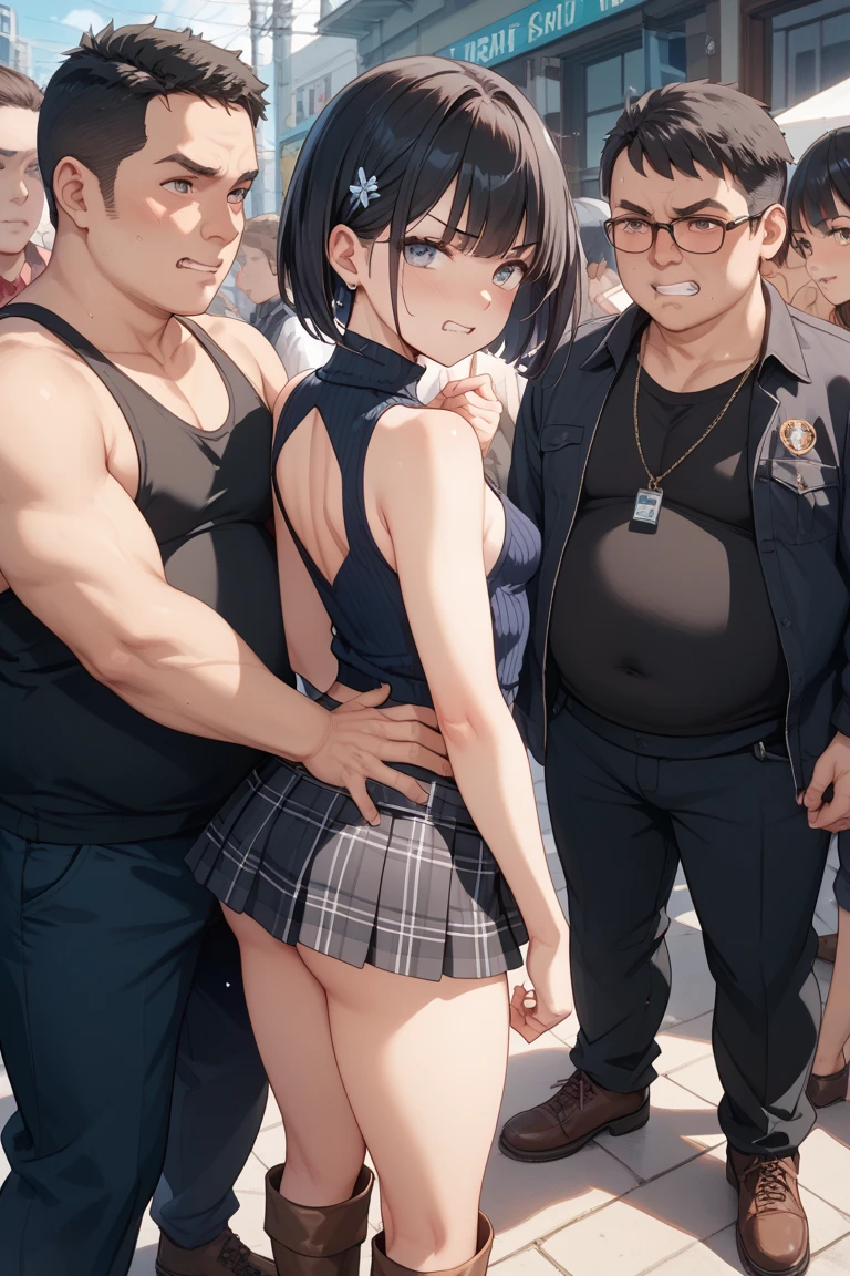 (masterpiece), best quality, (SHARP details), 4k, (breasts), hips, detailed skin, (pulled up skirt), (deep cleavage), loose clothes, sweat, smile, (17 years old girl), nipple bulge, steaming genitals, (woman facial expression: ahegao), open mouth, anus, pussy, ((steaming pussy)), pussy juice, ((sex)), view from side, ((one man and one woman)), ((visible man)), (sex from behind), (((prostitution))), (((money))), ((age difference)), large breasts, big ass, (older man), , ponytail, (outdoors), neon light, brothel, nightclub, (((holding money in hand))), ((alley)), (against wall), (fat man), (40+ year old man), ((nude)), (man standing behind woman),