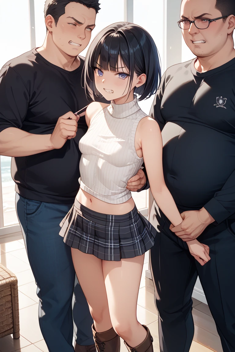 Black Hair 、Young girl、short hair、Ahegao、Roll your eyes、Completely naked、Small breasts、((Long nipples:1.2))、、((Trembling with pleasure:1.5))、(((Surrounded by a lot of men)))、((Huge dick))、((Hard Sex))、rape、