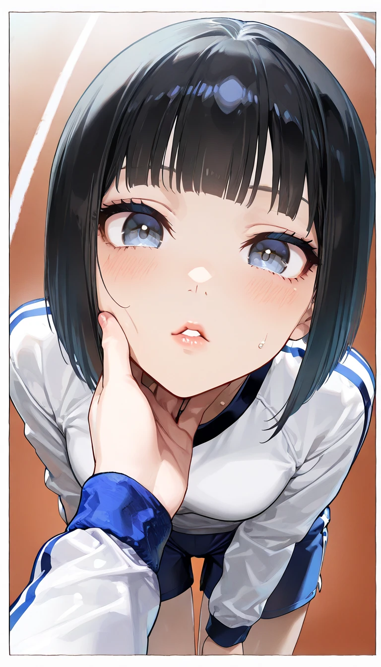 score_9, score_8_superior, score_7_superior, sauce_anime, Blue letterman jacket, One girl, on floor, View from the front, in, smile