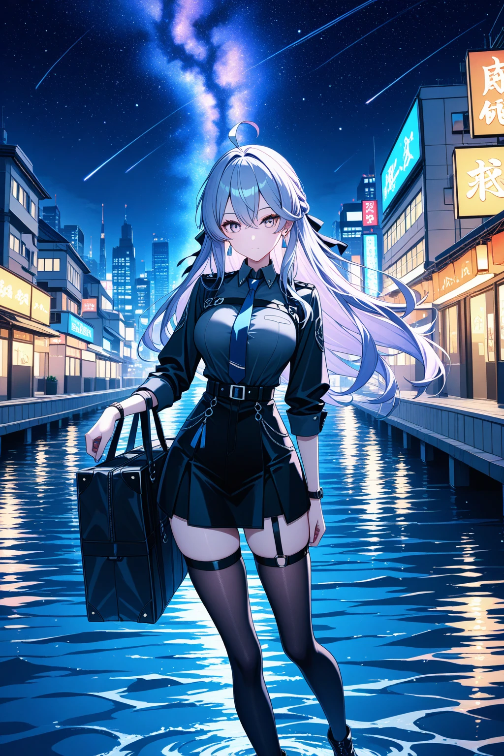 Resolution: 8K digital art, anime art wallpaper 8K　BRAKE
Quality: Ultra quality, ultra quality detailed art　BRAKE
Image Quality: Ultra fine, ultra fine beauty, ultra fine illustration, ultra fine animation, ultra fine short full body portrait, pixiv digital art　BRAKE
Style: White anime Barbie, biomechanical, anime moe art style, dress, desktop background, "Fate/Stay Night", "Fate/Grand Order"　BRAKE
Hairstyle and Color: Choose one main from four styles (long hair, ponytail, twintail, bob cut), and combine all three remaining hairstyles to create an original hairstyle. You can choose the main hair color from gold, blue, green, and add the remaining two colors as gradient colors.　BRAKE
Color: Green, blue, and gold (added to the important elements of the theme), light blue, yellow, silver, deep crimson (added other than the important elements of the theme)　BRAKE
Body Type and Skin Color: Glossy and glamorous, stylish physique, smooth, perfect female body, armpits, chest, collarbone, milk, skin depressions, thighs, Moist Wiz, 160cm, glamorous and feminine curves, healthy balanced body shape, long limbs and cinched waist, abundant chest, perky buttocks, bright and friendly, natural and healthy impression are all important.　BRAKE
Emotions and Movements: She looks calm, but she may also look a little nervous about the hustle and bustle around her. Her movements are natural, and she is firmly gripping her suitcase.　BRAKE
Theme: Urban life and travel are the main themes.　BRAKE
Important Elements: Her fox ears, red suitcase, and the people around her are the important elements of this illustration.　BRAKE
Style: Drawn in an anime style.　BRAKE
World View: The setting is a modern city, especially a bustling transportation location.　BRAKE
Body Shape: She is slim and has a healthy body shape. Foreigner　BRAKE
Costume and Color: She is wearing a black top (which may be a cardigan) with brown buttons, light blue pants. Her bra is white. Modern clothes　BRAKE
Hairstyle and Color: Her ha