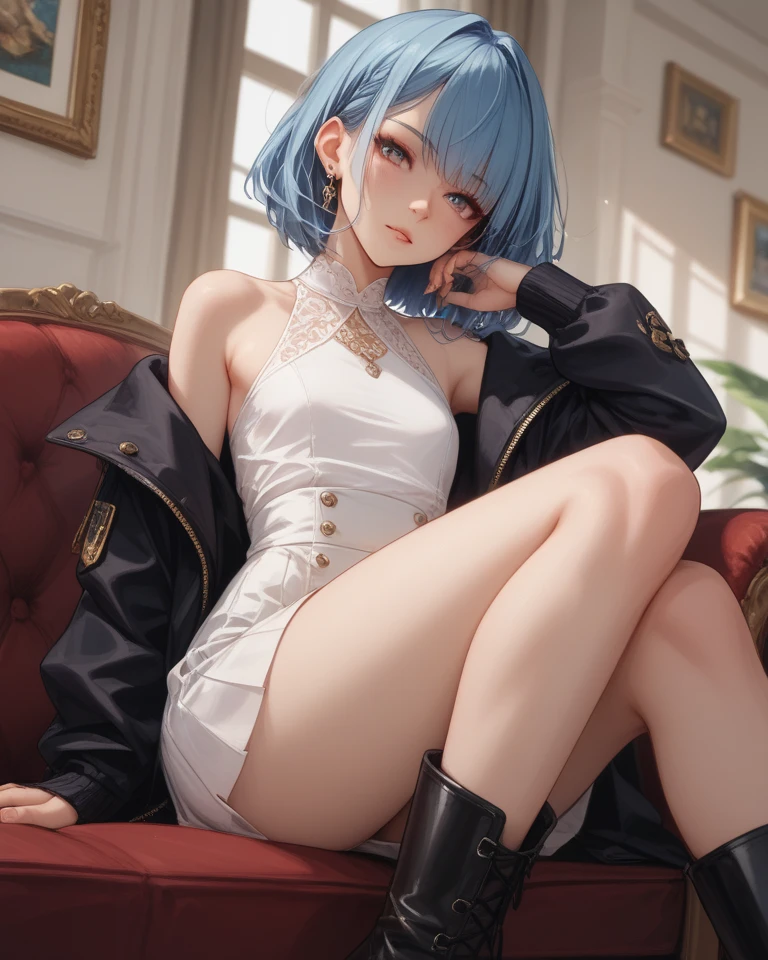 A full body picture,, sitting pose girlly,, Wearing oversize genshin T-shirt,, she grow a  big breast