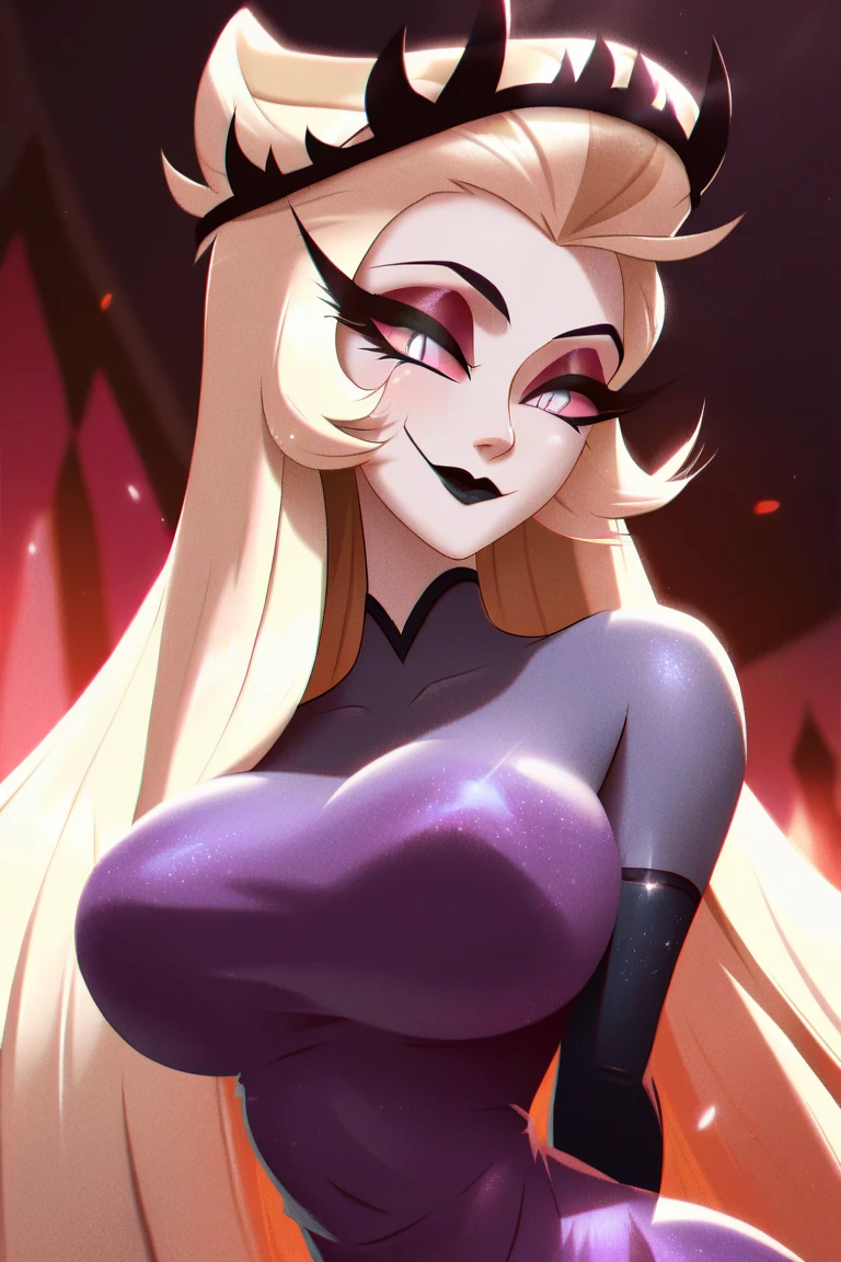 ((masterpiece,best quality)), absurdres, <lora:Sibella_Ghoul_School:0.7>, Sibella_Ghoul_School, solo, smiling, looking at viewer, cowboy shot, cinematic composition, dynamic pose, curvy,