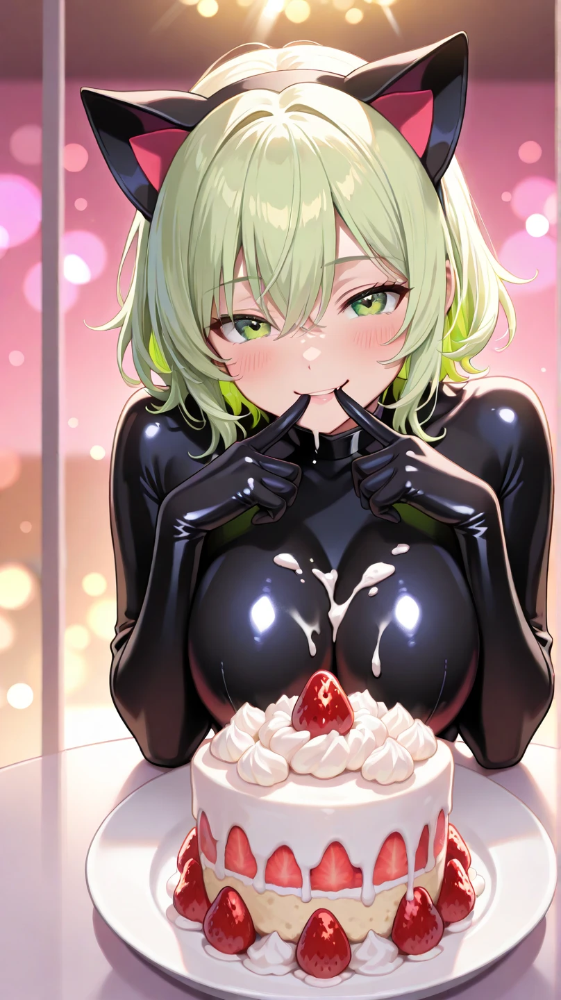 1 girl, kanon kanase, , blush, medium breasts, sleeveless, ((full latex outfit)), sitting.
