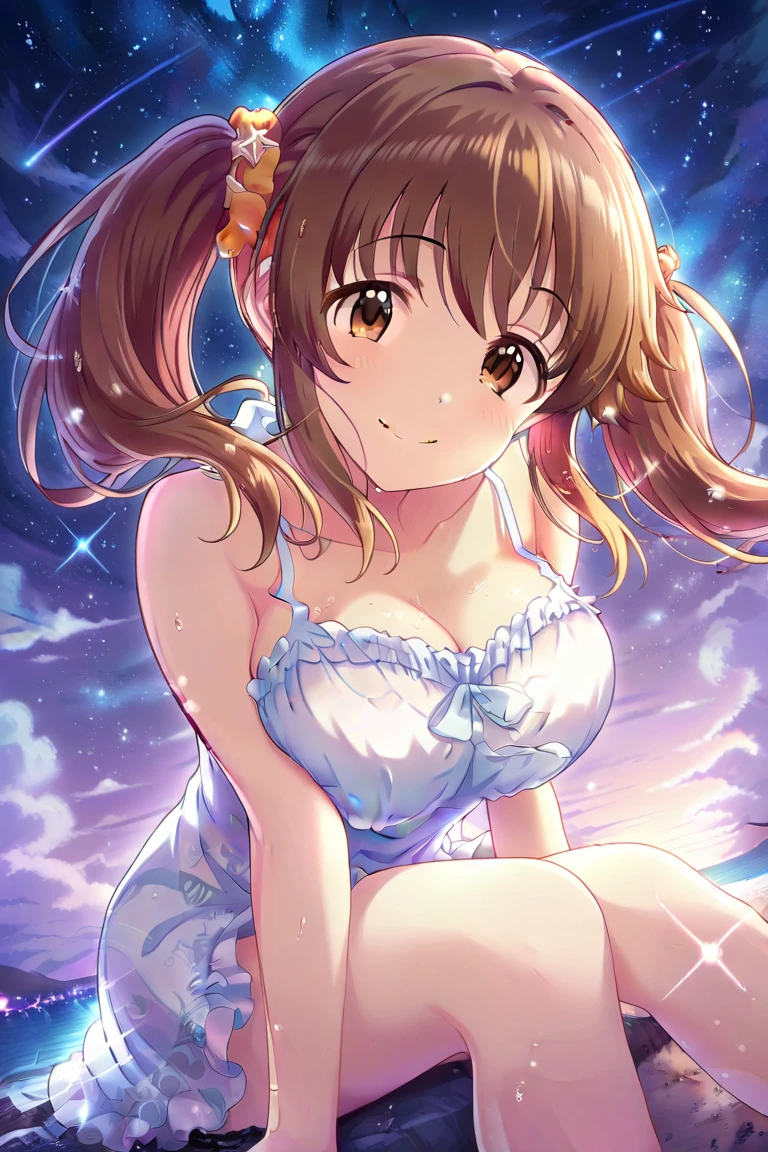 photo of a iom girl, (masterpiece:1.1), (best quality:1.16), (highres:1.1), (ultra_detailed:1.16), Idol1girl, cant be this cut, (((strapless dream twinkle dress))), ((concert hall)), ((marvelous illustration)), (detailed splash),