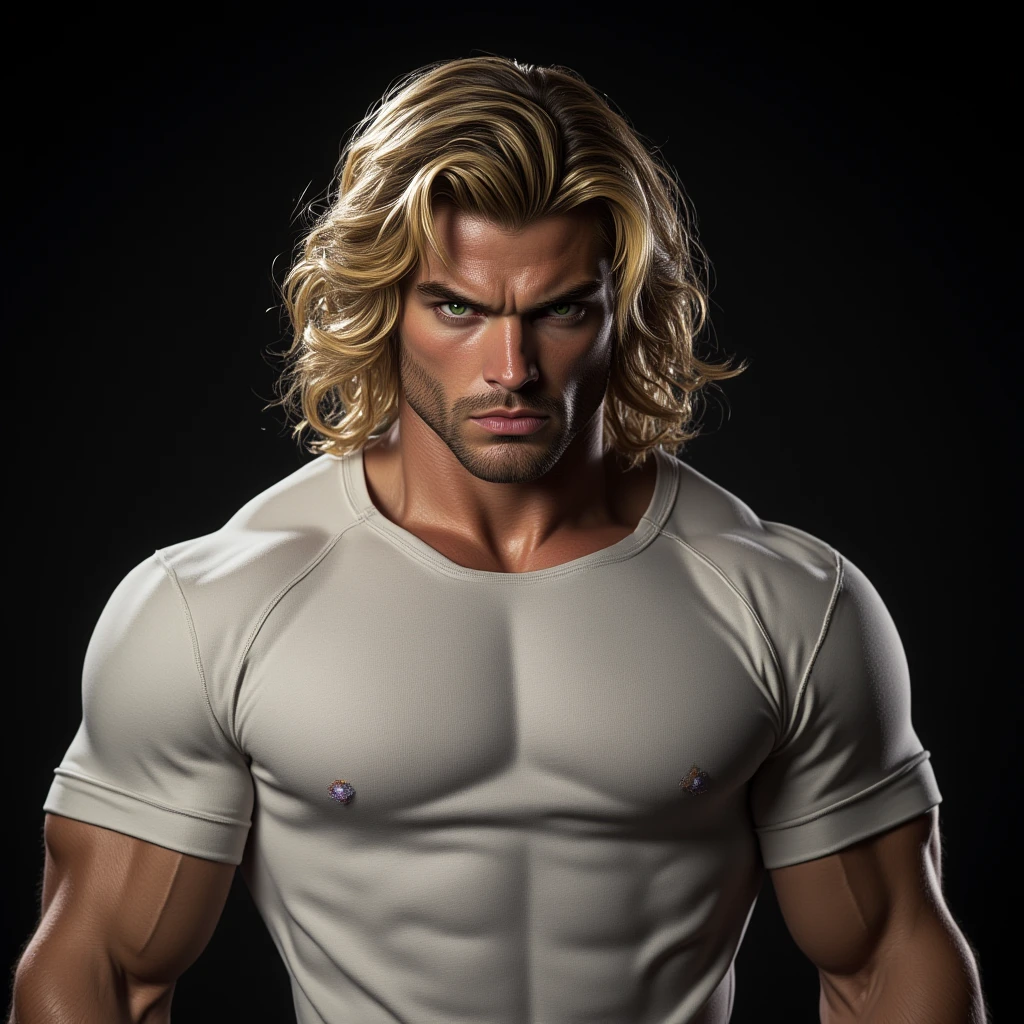 Selfie in bathroom Chris Hemsworth long hair Thor without T-shirt eye contact