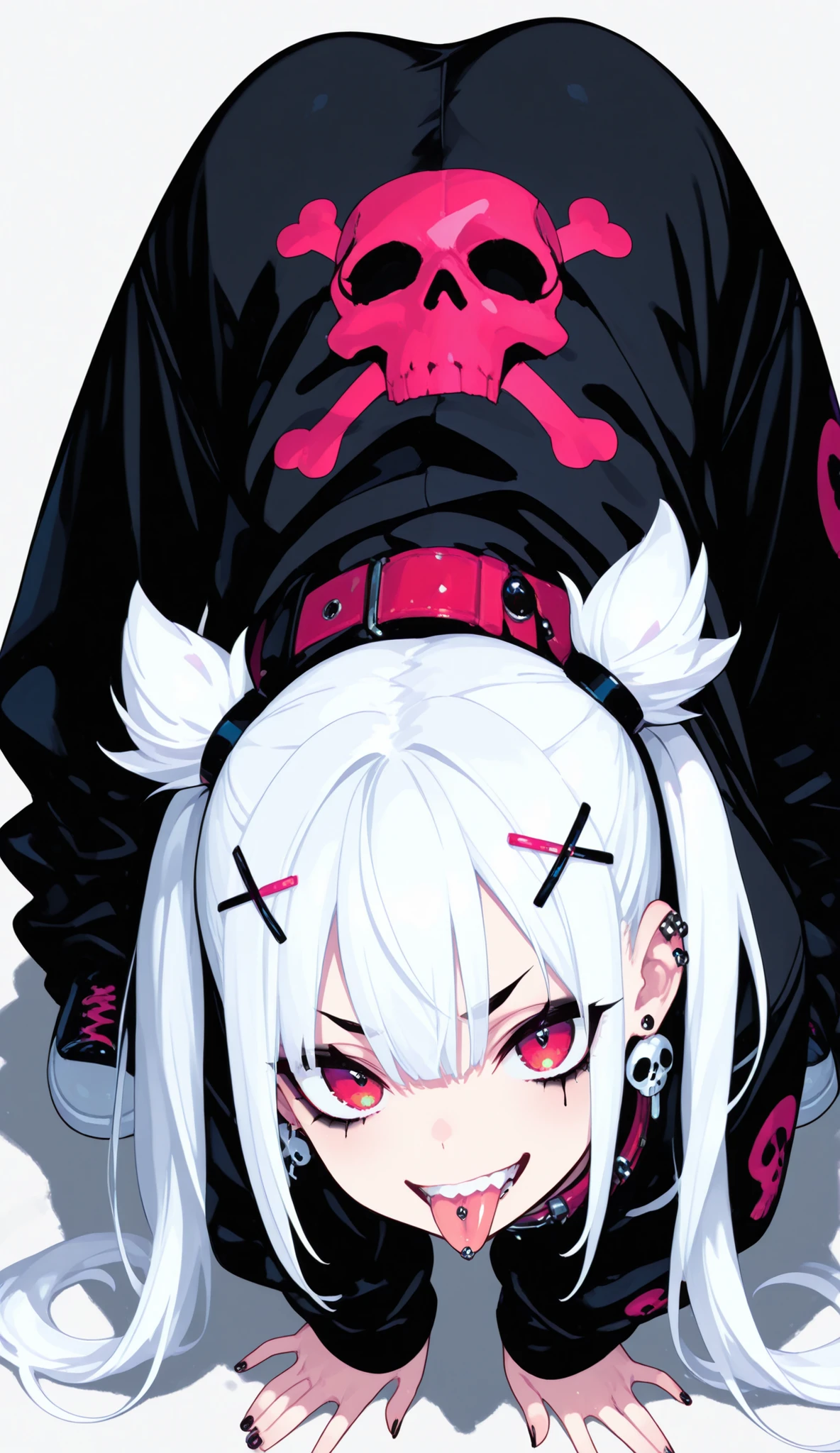 tears,anime zombie witch design, crossbones, skulls, street wear design, pro vector, Horror style, full design, 6 colors only, solid colors, no shadows, full design, sticker, bright colors, white background.