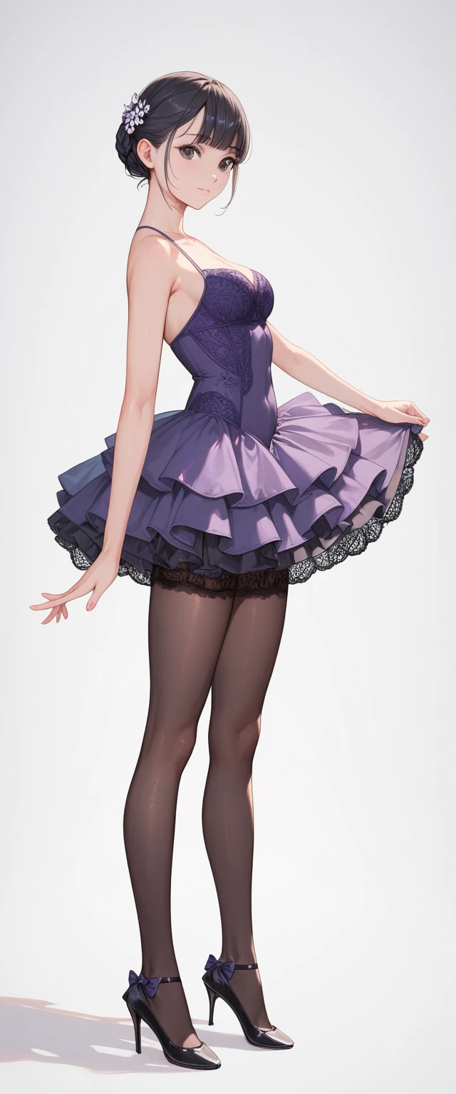 Absurd, high resolution, super detailed, (1 girl:1.3),
High fork swimsuit, ballet socks, tutu, looming feet, dark room, slim, pretty dream girl, looming bright purple thigh socks, silky texture, lace stocking edges, real photos, detailed eyes, pretty eyes, smile, full body perspective, detailed face, big, real photos, realistic human body,
