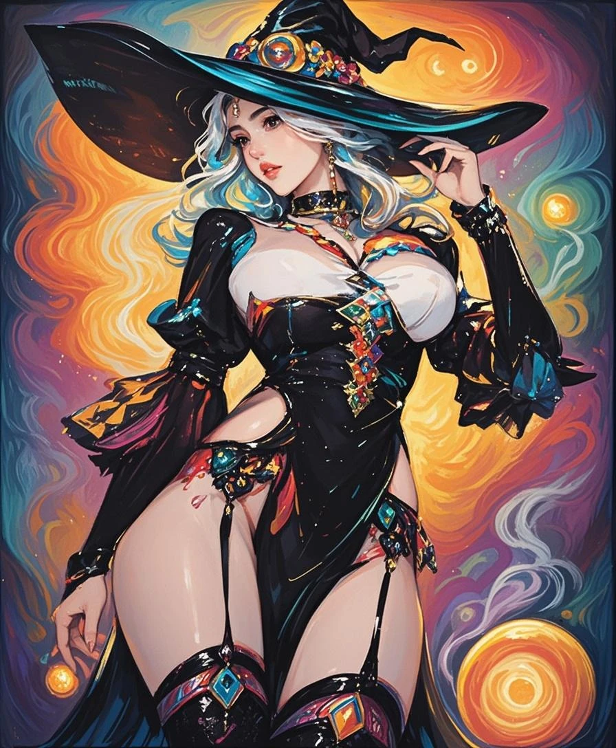 witch, big breasts, sexy pose , sexy dress