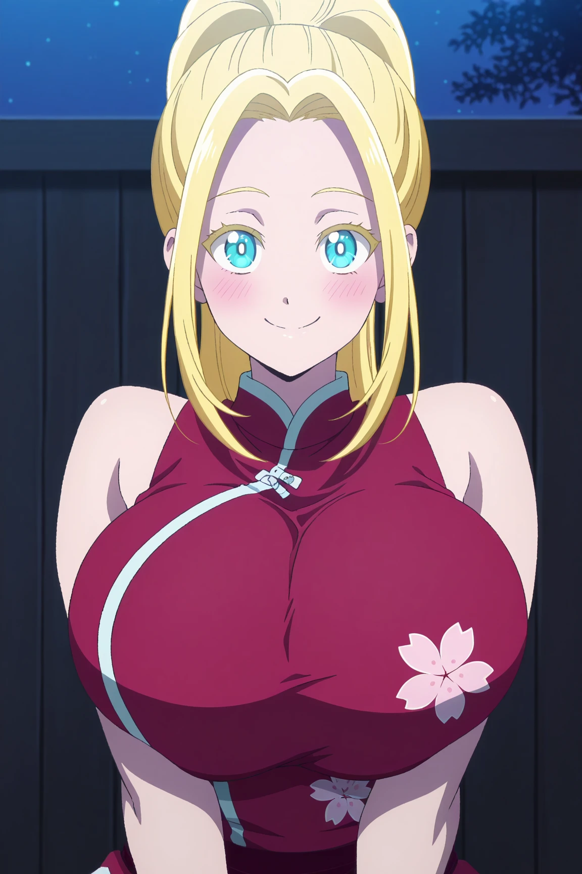 (masterpiece, best quality, high resolution, anime colored, 8k, photorealistic), Akebi Sasaki, hairband, 1girl, (15 years old), dark green eyes, smile, blush, (sagging large breast:1.5), (Santa costume:1.5), (cum on breasts), arms behind back, (front view:1.5, upper body:1.5), softlight, (perfect detailed anatomy, perfect detailed full body, beautiful detailed hair, beautiful detailed face, beautiful detailed eyes, beautiful detailed breast, beautiful detailed bikini)