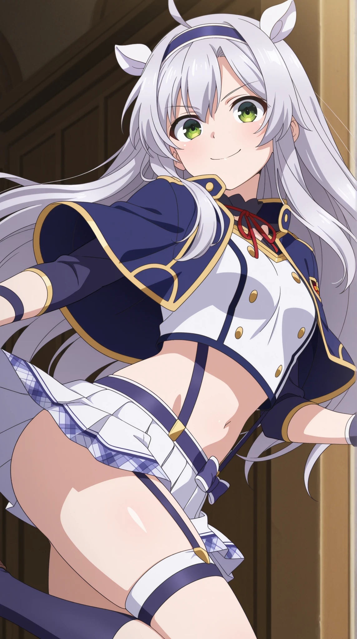 woman,20-year-old,,party venue,night,(((white bunny girl))),open mouth smile((leather thigh high boots))(),,blush、,((raise one leg))()