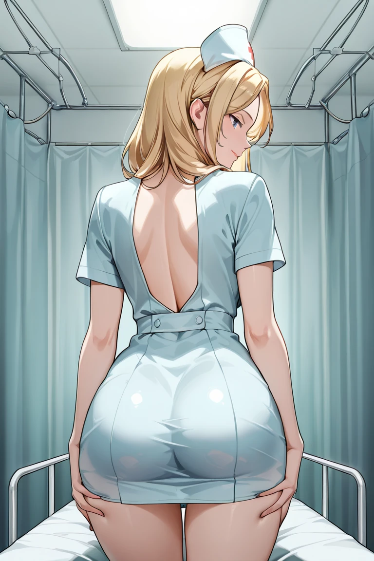 1 girl, Short hair, blonde, Nice tits, big ass, small waist, ripped clothes, opened clothes, blue eyes, cute face, innocent face, pijama jumpsuit, bunny teeth, piggy nose, showing ass, taking a shower, tits exposed, caught look, wet
