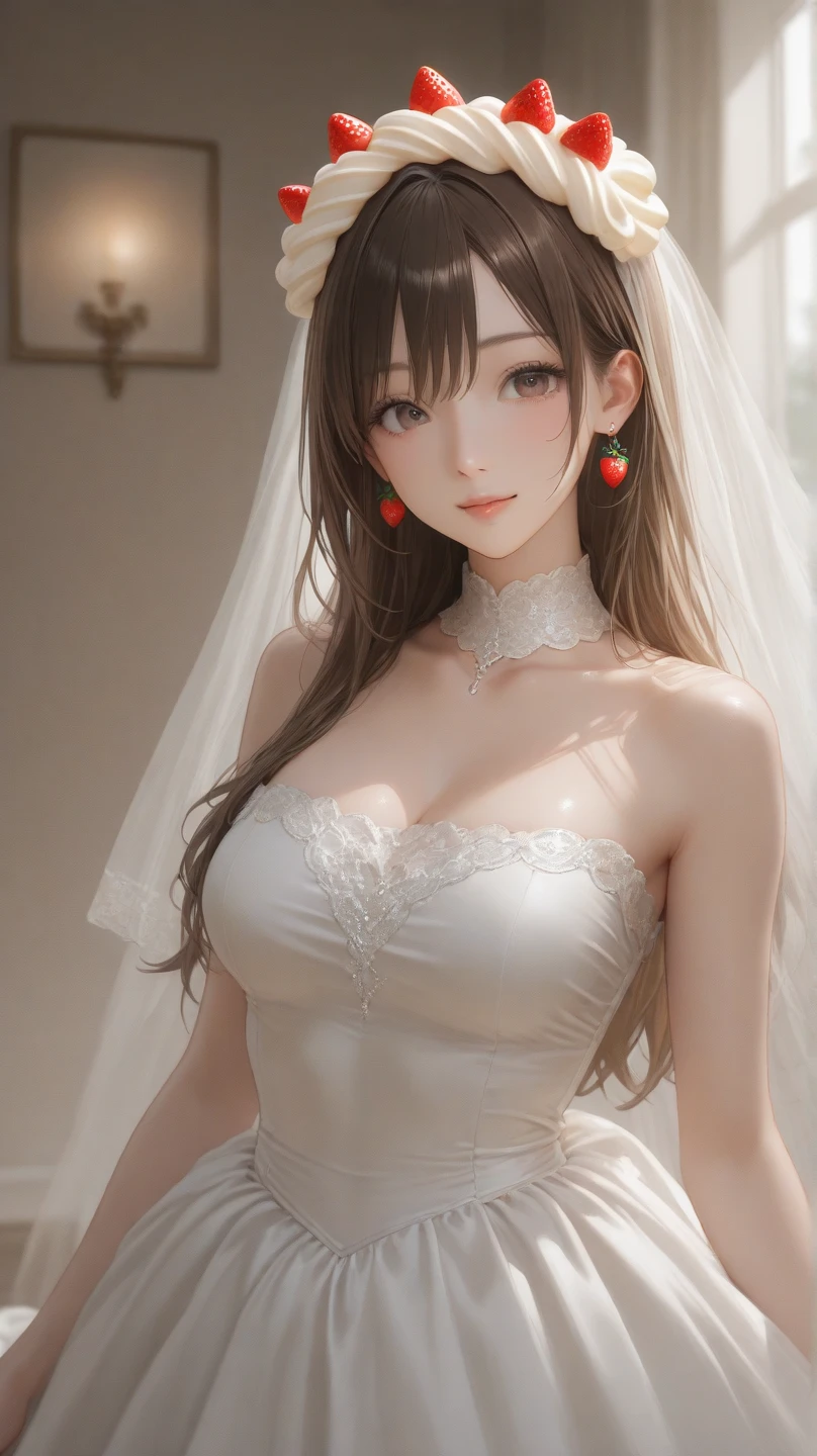 best quality, masterpiece, High resolution, a girl, gorgeous wedding dress, necklace, jewelry, pretty face, big breasts, more than_Body, Tyndall effect, lifelike, dark studio, edge lighting, two-tone lighting, (HD skin: 1.2), 8K Ultra HD, SLR camera, soft light, high quality, Volumetric lighting, frank, photography, High resolution, 4K, 8K, Bokeh,