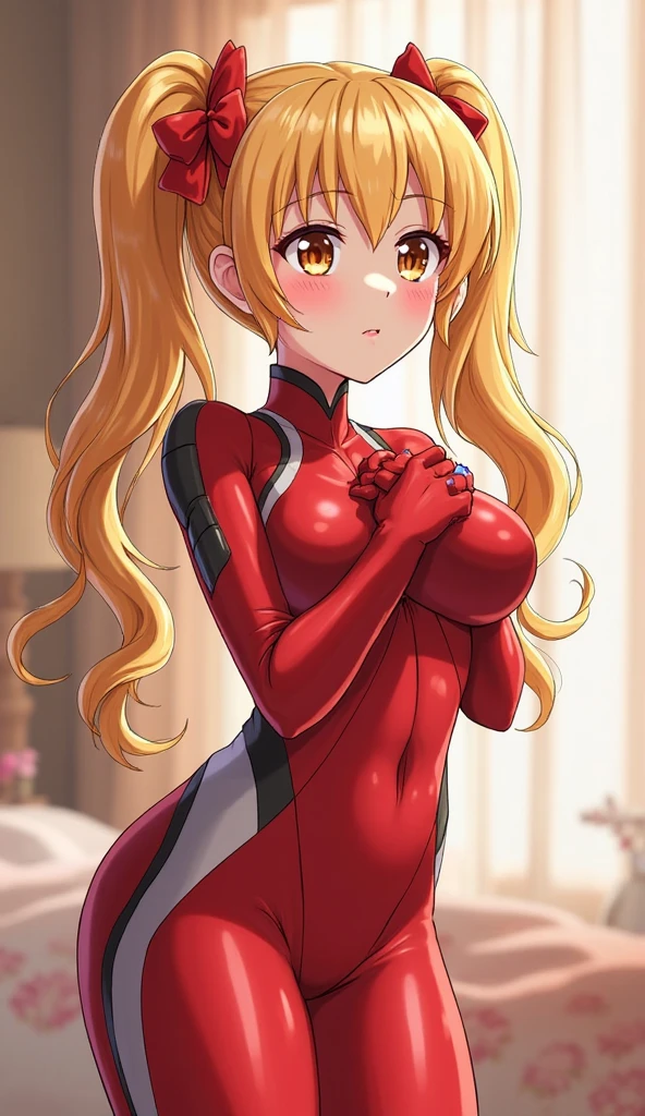{{masterpiece}}, {{best quality}}, {ultra-detailed}, {{extremely detailed}}, 4K, {8K}, best quality, {beautiful}, library, personal computers, Soryu Asuka Langley, Evangelion, latex bodysuit, beautiful gold hair, {beautiful eyes}, triumphant look, smug look, self-satisfied look
