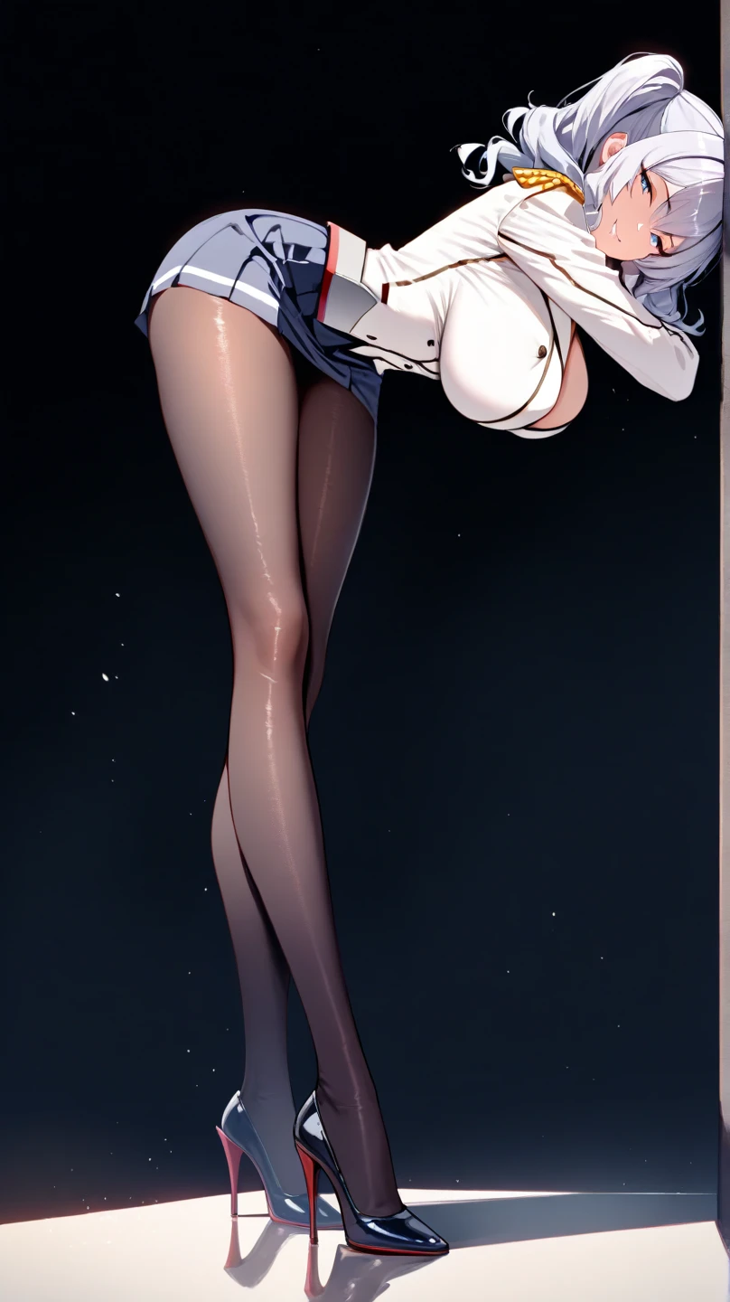 Japan female students、White bodysuit、The whole body can be seen from directly below、Delicate body、flat chest、Pony tail、Beautiful crotch
