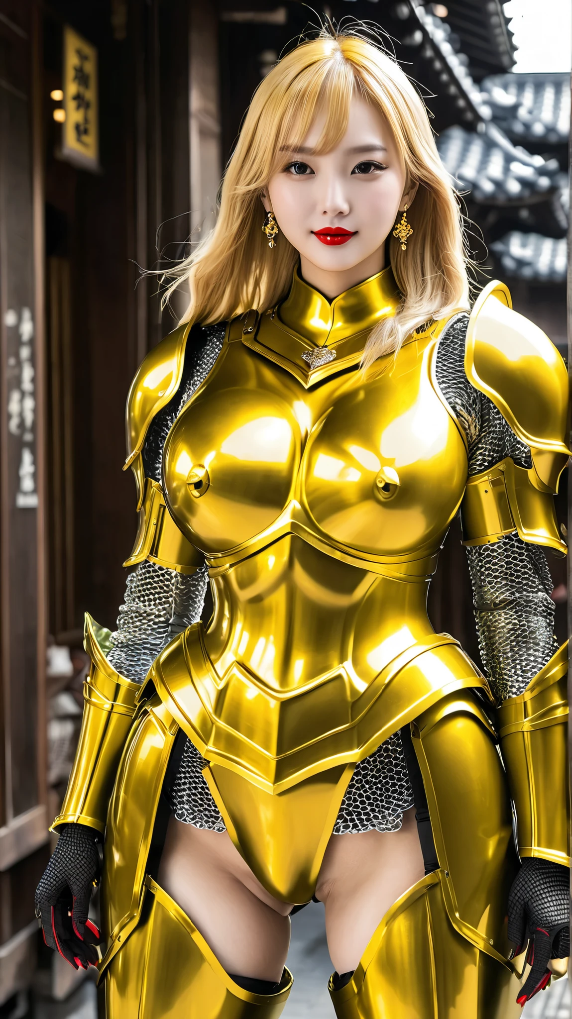 Painting of a woman in armor holding,Golden Armor,Beautiful female knight,Light gold,Gold Obsidian Armor,golden goddess athena,Smooth golden armor,(Knee Shot:1.5),Sexy,blue eyes,Extra large breasts,Pointy huge breasts gorgeous jewelry,Lips slightly open,Keep your lips elegant and charming,(blush),Contempt,Calm and handsome,oc rendering reflection texture,Sexy style,Medieval Castle Background,Slim body,Very small waist,(erect nipples see trough dresasterpiece,best quality,high resolution,8K,original photo,real picture,Digital Photography,(UHD, anatomically correct, textured skin, ccurate, award winning) closeup, ((kneeling, spreading legs wide open , (cleavage bulge)) Erotic smile, erotic poses, (cum facial 1.8)
