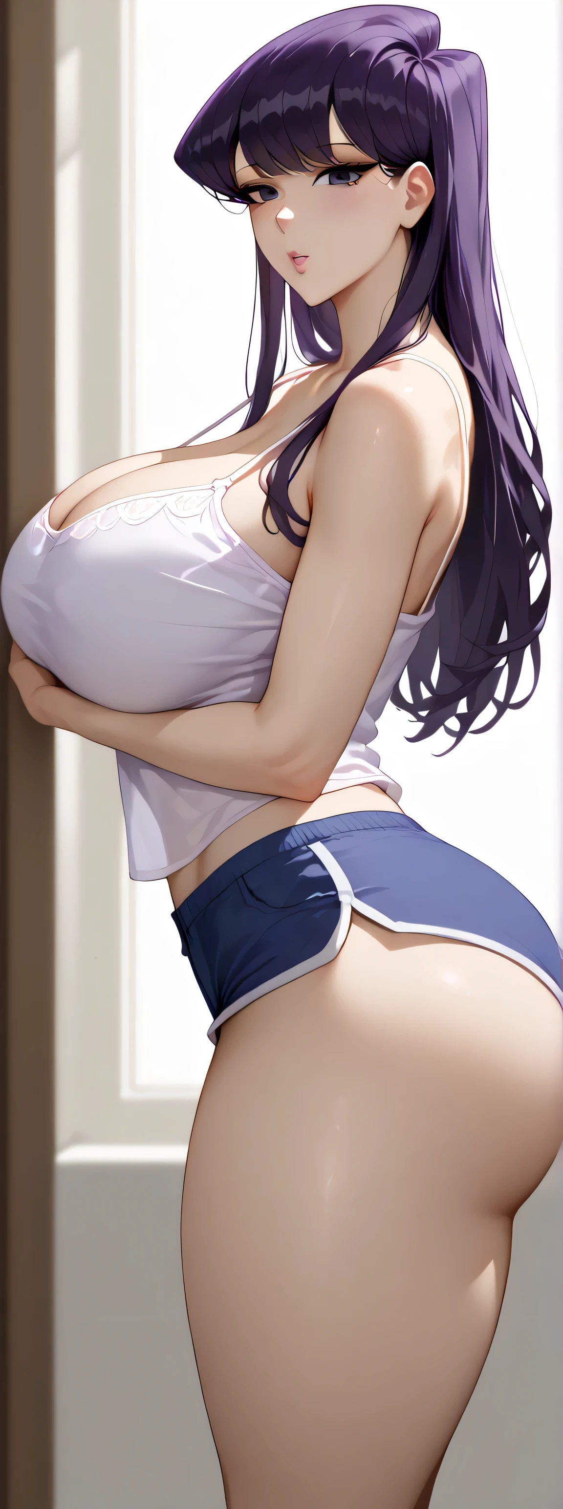 1 girl,solo,(underboob:1.3),(wide hips:1.4),(huge thighs:1.4),from below, gigantic breasts,