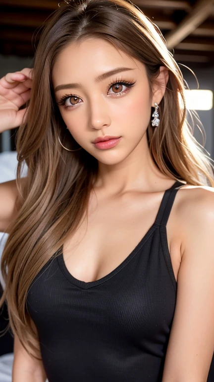 Beautiful white and shining skin、Chestnut-colored hair that changes with the light、Long bangs between the eyes that block vision、Cheek gloss highlighter、The most beautiful face in the world、Small Face Beauty、Golden Ratio、Full Body Shot、Beautiful woman、Ample breasts、thin、narrow、Please open your mouth a little、alone、sexy、Casual Business Wear、Nature background、noon、 