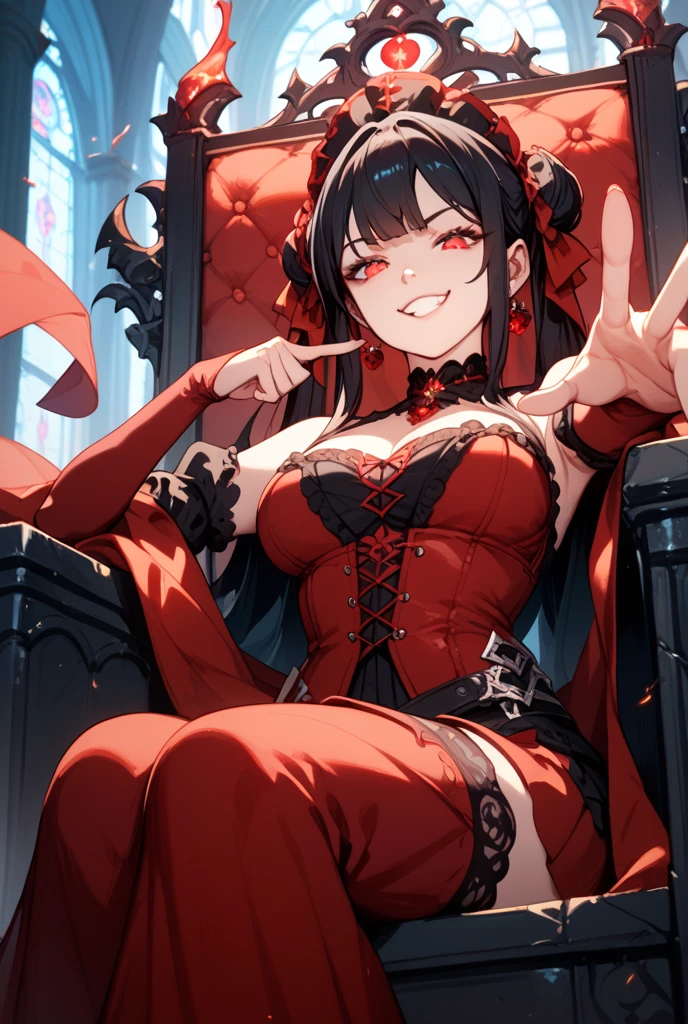 (Konosuba art style:1.2), (succubus woman:1.2), (succubus appearance:1.1), (black hair:1.1), (red skin:1.2), (pigtails:1.1), (cute delicate face), (short skirt:1.1), (bedroom), (slender figure:1.1), (embarrassed shy face:1.1), (first person view from beneath), (round breasts), (bubble butt), (wide hips:1.1), (slim waist:1.1), (thick thighs:1.1), (detailed face and eyes:1.2), (flower in hair:1.1), (stockings:1.2), (red lipstick:1.1), full body view, (thin lips:1.1), (smiling shyly), (long gloves:1.1), (cute fang), (body piercing:1.2), (short crooked horns:1.2), (detailed backround), (perfect nails), (detailed hand and finger:1.2), (medium breasts:1.2), (busty), (deep cleavage:1.2).