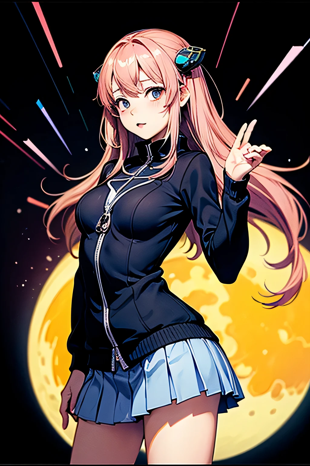 Original Character , 1girl, (mad smile:1.2) , blond hairbl , By bangad eyes , Place your hands on your face , Yellow and black color scheme, with her mouth open, (largeeyes:1.2), glowing light eyes, Left star-shaped eye, Star-shaped eyes, Pink eyes