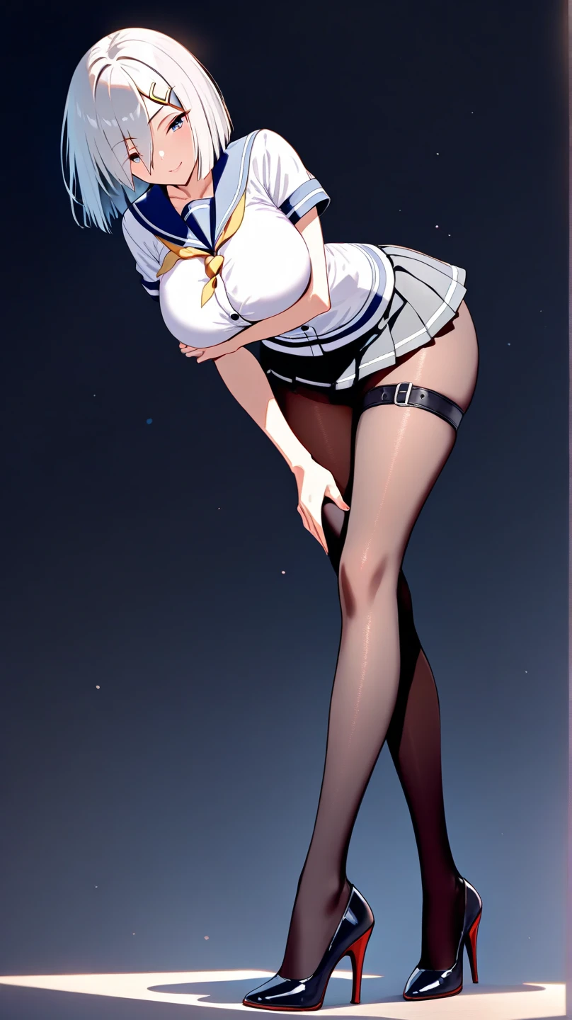 1girl,realistic,short hair,gigantic breast, uniform,sailor suit,skirt,extremely detailed eyes and face,longeyelashes,beautiful detailed lips,masterpiece,full body,blue only background