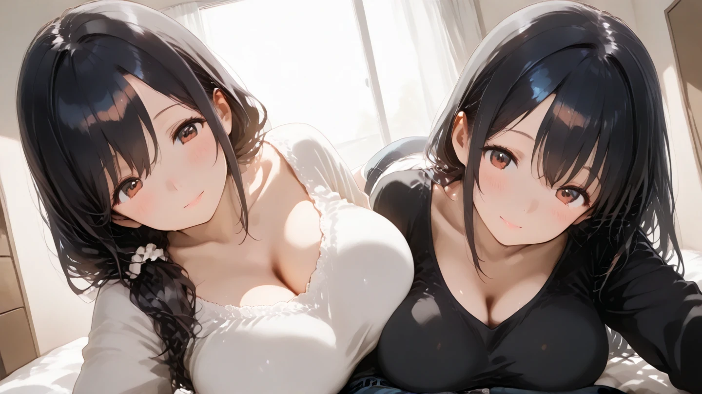 ((Highest quality)), ((masterpiece)), (detailed), Perfect Face , (masterpiece、Ultra-realistic、Ultra HD、A high resolution、16k image、Ultra High Definition Photo Images)、((detailed , masterpiece , official quality , official art , masterpiece , high resolution , ultra detailed , high resolution , extremely detailed CG)) , cool girl , Red Eyes、Red ribbon、long hair、red eyes , make up , dark grey hair , long hair , cute ,(two bun head) , (Bangs, blunt bangs) , chines dress 、beach , Cafe,sofa , smile , knees up , panty