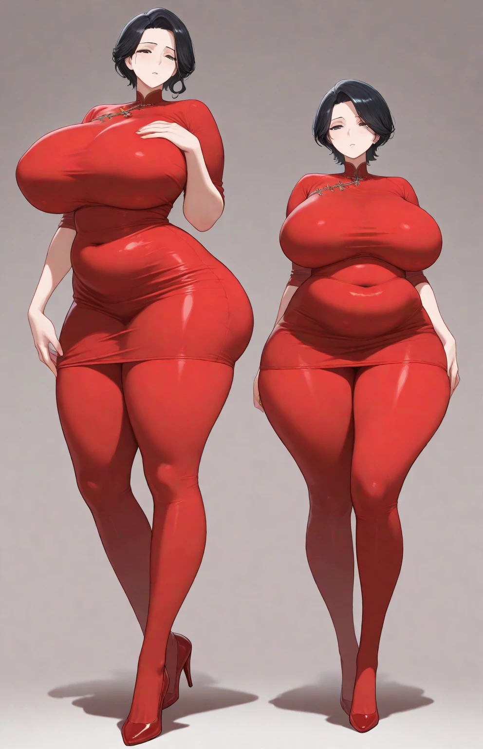 (Artwork, highest quallity:1.2), a girl, standing alone, all-body, breasts big, orange red hair, freckles, breasts big, greeneyes, mature woman, blush, White transparent and tight micro tiny bikini, knee socks, ((wearing red high heels)), voluptuous body, beautiful breasts, very thick thighs, Very Wide Hips, Waist slender, Legs long, they are standing, standing backwards, looking back, sexually, pose sexy, whole body, show whole body from head to feet,
